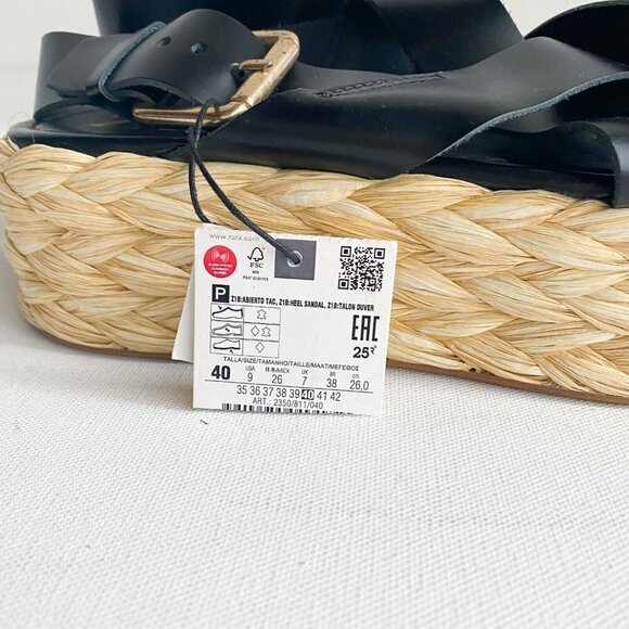 NWT Zara Black Leather Strappy Flatform Platform Sandals 40 - Picture 3 of 10